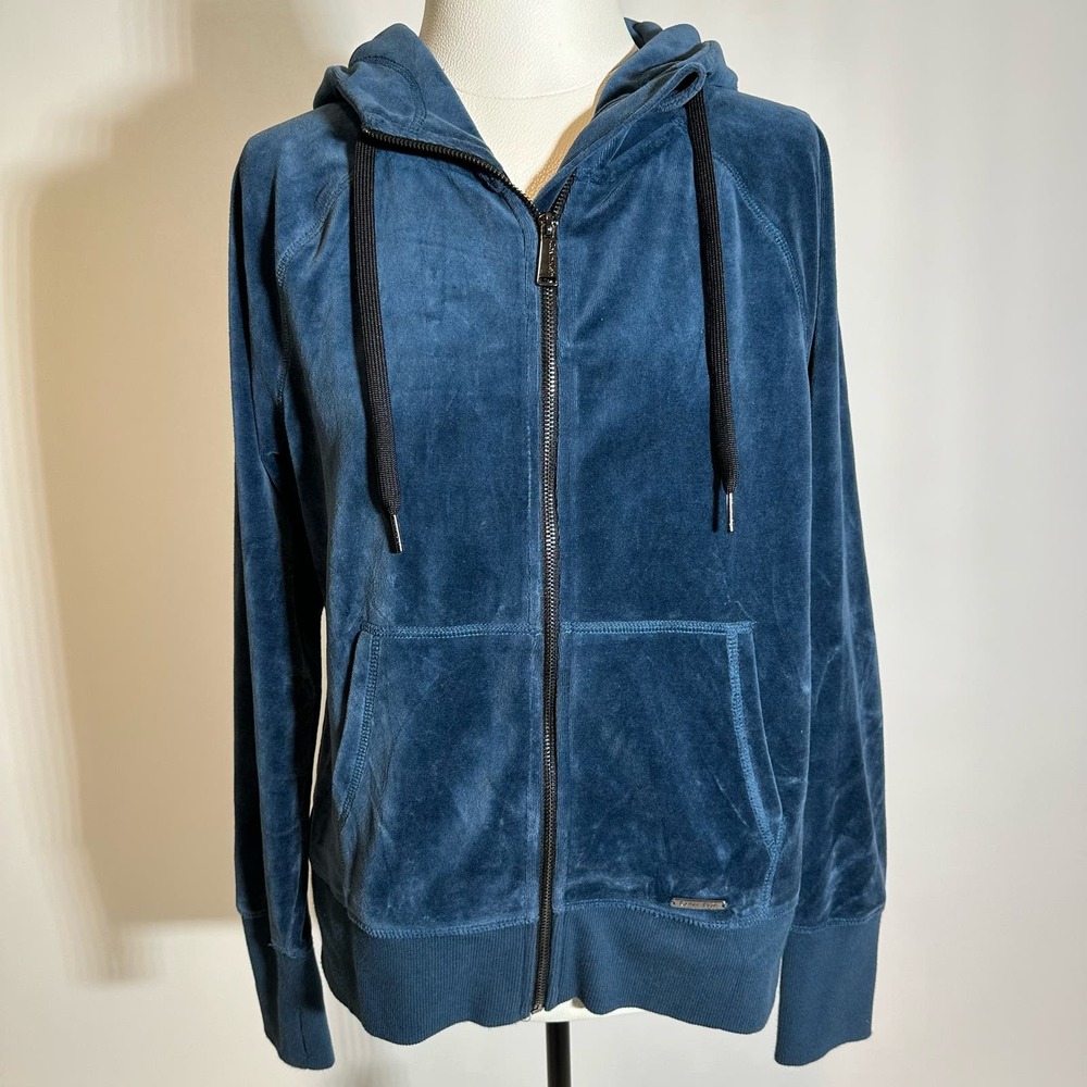 Calvin Klein Performance Blue Velour Zip Up Sweatshirt Womens Size Medium M Y2K